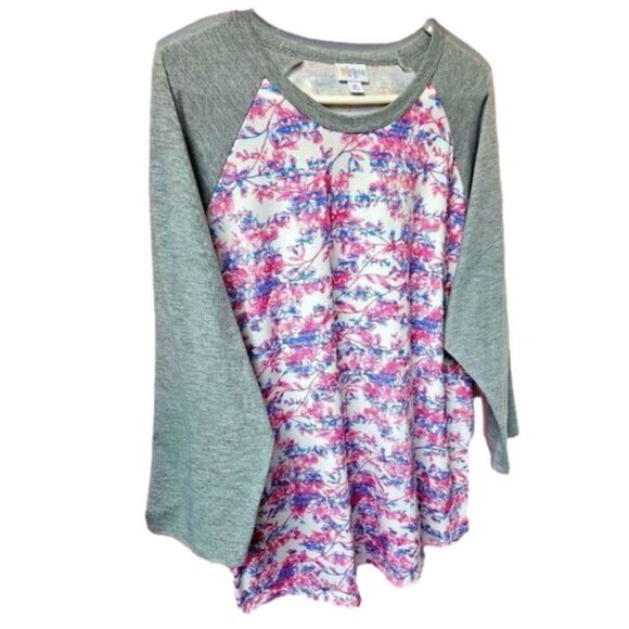 NWOT LULAROE Plus Size Floral Striped Long sleeve Tee. - Picture 7 of 11